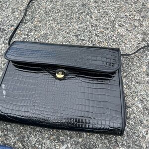 ANN KLEIN Black Crocodile Embossed CrossbodY